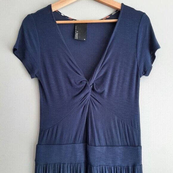 DOLAN | Anthropologie Twist Front Soft T-Shirt Dress Knee Length Blue M Flawed - Picture 3 of 16